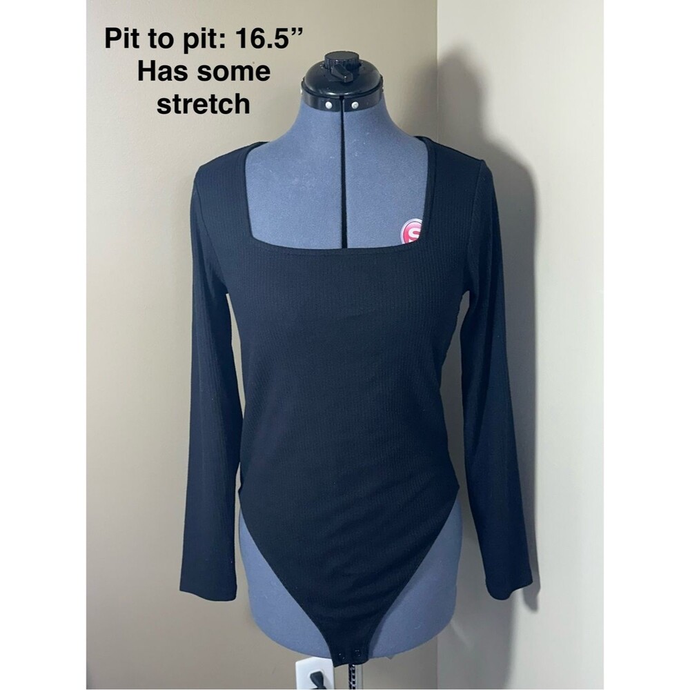 Old Navy Black Long-Sleeve Square Neck Bodysuit - LARGE
